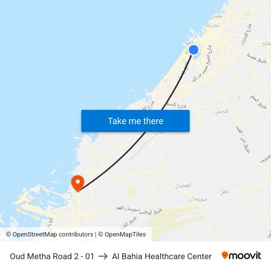 Oud Metha Road 2 - 01 to Al Bahia Healthcare Center map