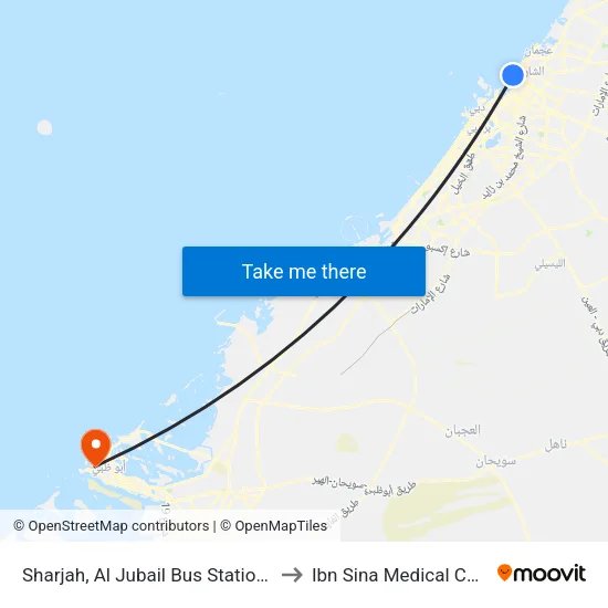 Sharjah, Al Jubail Bus Station - 01 to Ibn Sina Medical Centre map