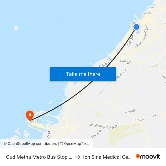 Oud Metha Metro Bus Stop - 01 to Ibn Sina Medical Centre map