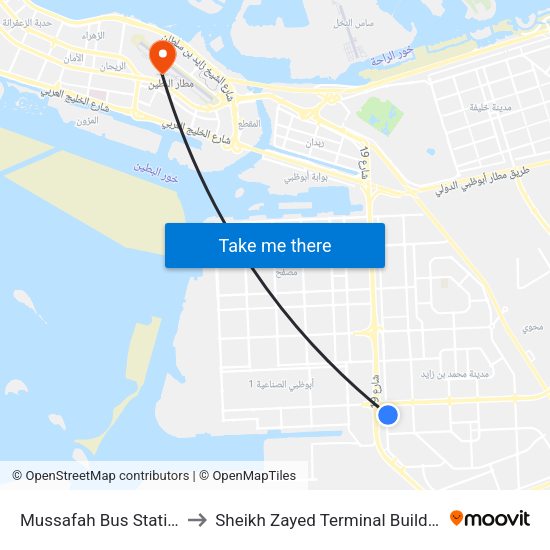 Mussafah Bus Station to Sheikh Zayed Terminal Building map