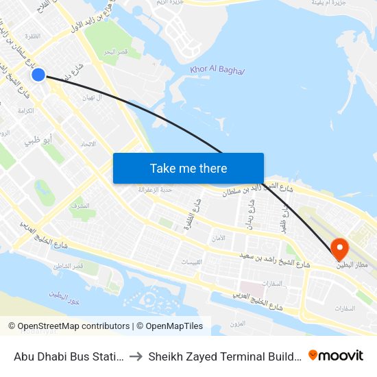 Abu Dhabi Bus Station to Sheikh Zayed Terminal Building map