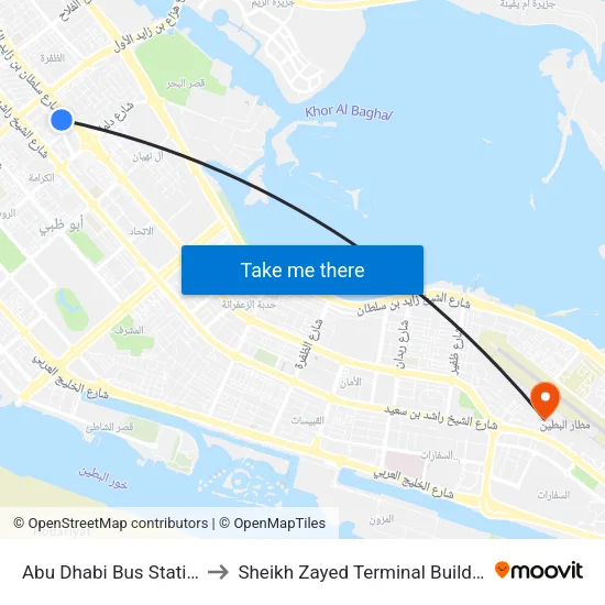 Abu Dhabi Bus Station to Sheikh Zayed Terminal Building map