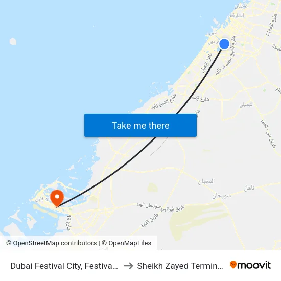 Dubai Festival City, Festival Centre - 01 to Sheikh Zayed Terminal Building map