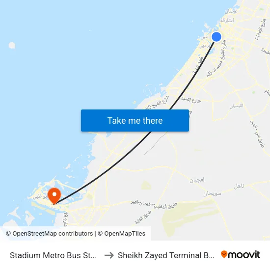 Stadium Metro Bus Stop - 02 to Sheikh Zayed Terminal Building map