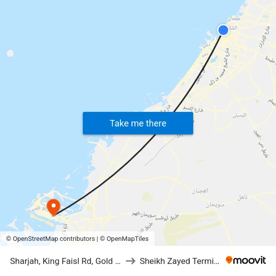 Sharjah, King Faisal Road, Gold Souk (Old) - 01 to Sheikh Zayed Terminal Building map