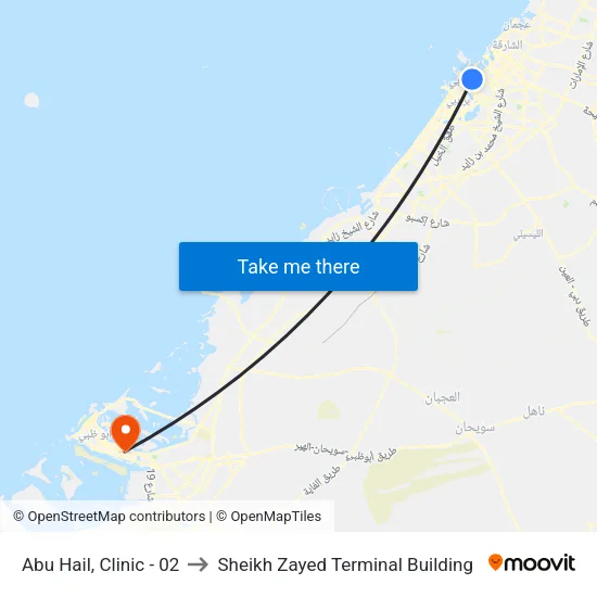 Abu Hail, Clinic - 02 to Sheikh Zayed Terminal Building map