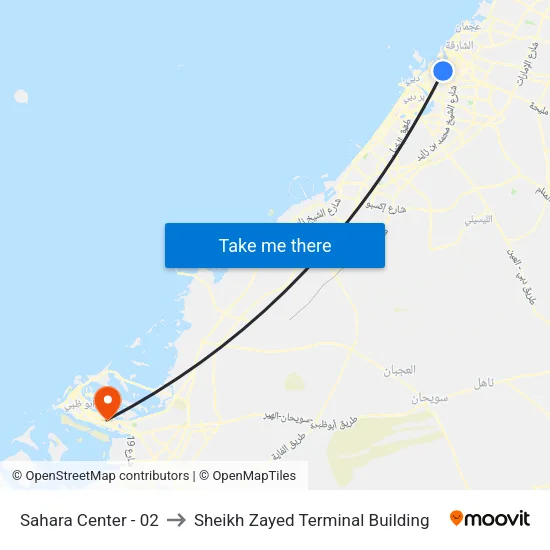 Sahara Center - 02 to Sheikh Zayed Terminal Building map