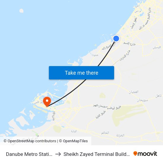 Danube Metro Station to Sheikh Zayed Terminal Building map