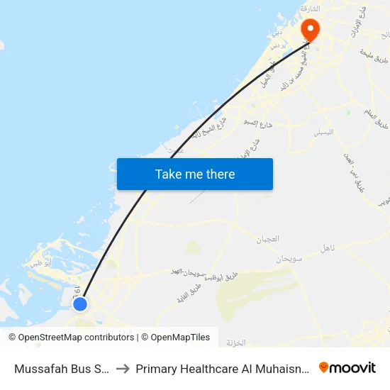 Mussafah Bus Station to Primary Healthcare Al Muhaisnah Center map