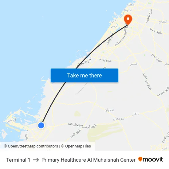 Terminal 1 to Primary Healthcare Al Muhaisnah Center map