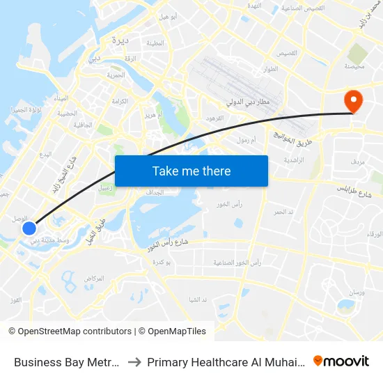 Business Bay Metro Station to Primary Healthcare Al Muhaisnah Center map