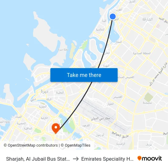 Sharjah, Al Jubail Bus Station - 01 to Emirates Speciality Hospital map