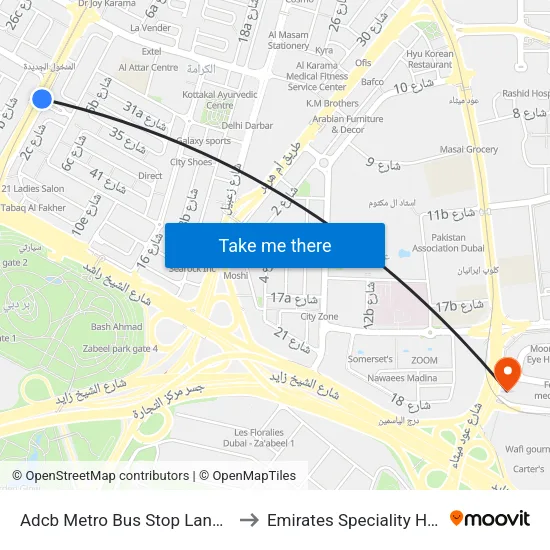 Adcb Metro Bus Stop Landside - 1 to Emirates Speciality Hospital map