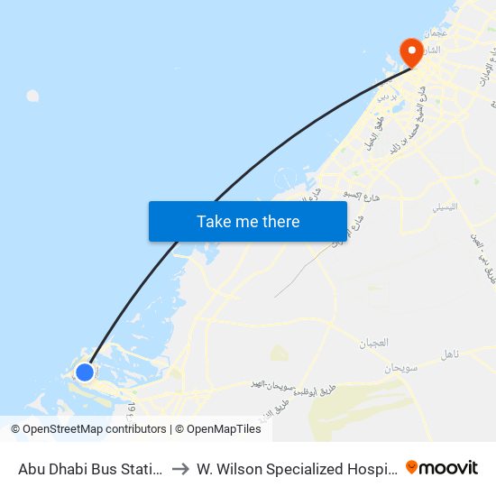 Abu Dhabi Bus Station to W. Wilson Specialized Hospital map