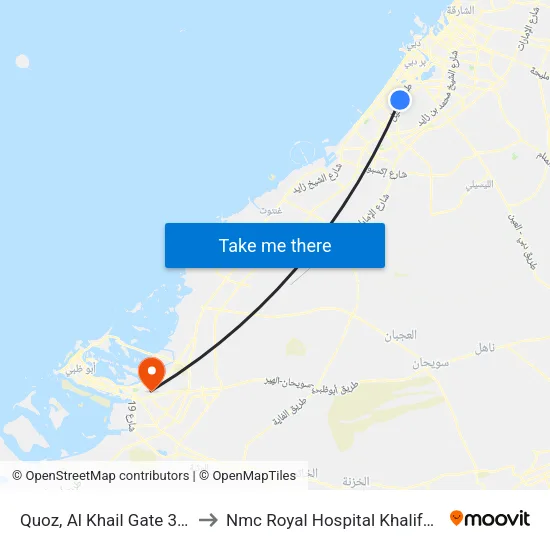 Quoz, Al Khail Gate 3 - 01 to Nmc Royal Hospital Khalifa City map