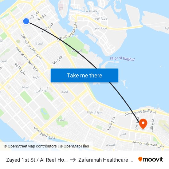 Zayed 1st St / Al Reef Hospital to Zafaranah Healthcare Center map