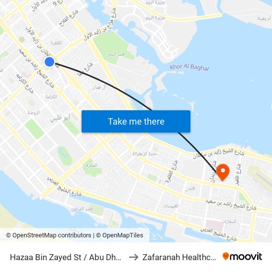 Hazaa Bin Zayed St /  Abu Dhabi Bus Station to Zafaranah Healthcare Center map