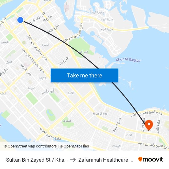 Sultan Bin Zayed St / Khalifa St to Zafaranah Healthcare Center map