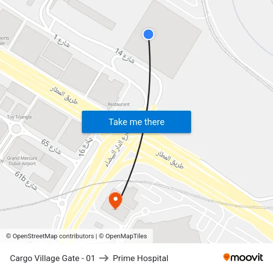 Cargo Village Gate - 01 to Prime Hospital map