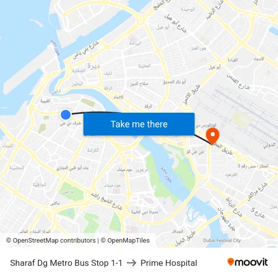 Sharaf Dg Metro Bus Stop 1-1 to Prime Hospital map