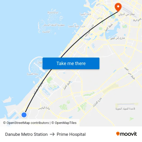 Danube Metro Station to Prime Hospital map