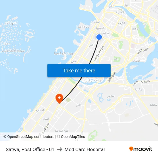 Satwa, Post Office - 01 to Med Care Hospital map