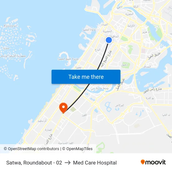 Satwa, Roundabout - 02 to Med Care Hospital map