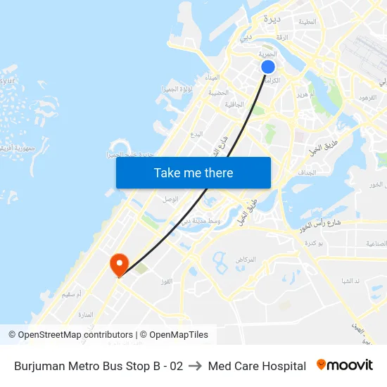 Burjuman Metro Bus Stop B - 02 to Med Care Hospital map
