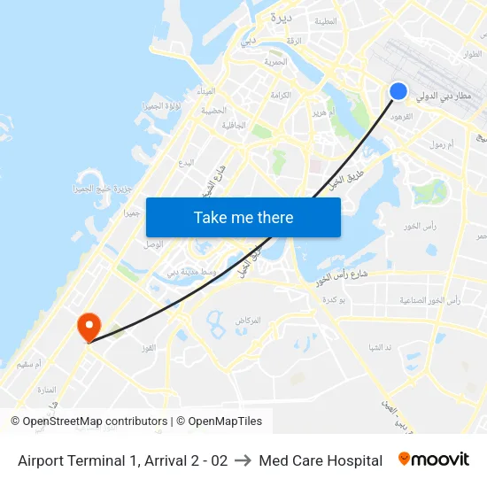 Airport Terminal 1, Arrival 2 - 02 to Med Care Hospital map