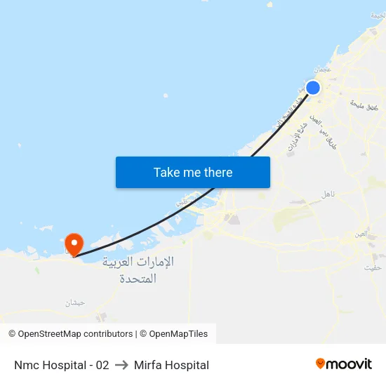 NMC Hospital - 02 to Mirfa Hospital map