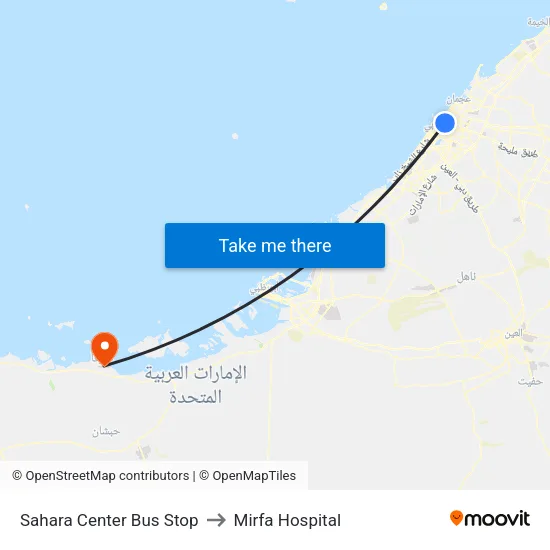 Sahara Center Bus Stop to Mirfa Hospital map