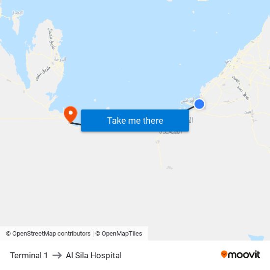 Terminal 1 to Al Sila Hospital map
