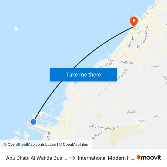 Abu Dhabi Al Wahda Bus Station to International Modern Hospital map