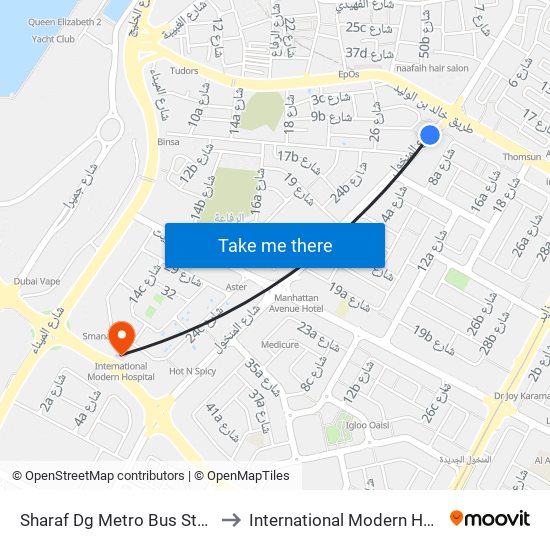 Sharaf Dg Metro Bus Stop 2-1 to International Modern Hospital map