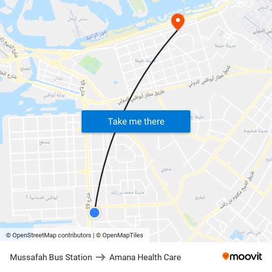 Mussafah Bus Station to Amana Health Care map