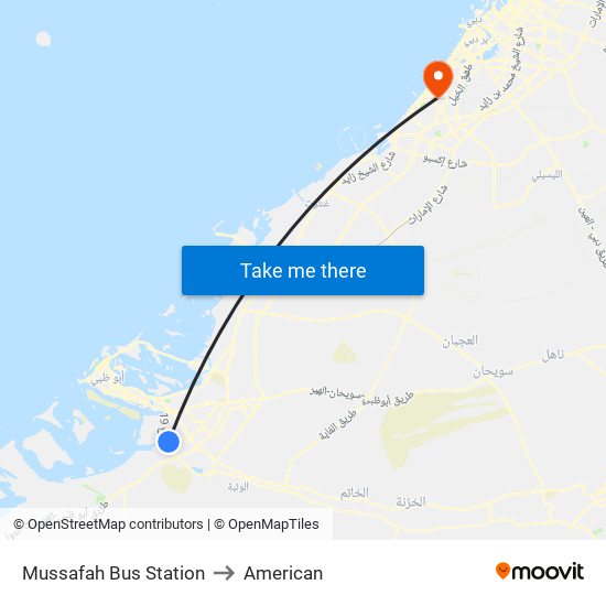 Mussafah Bus Station to American map