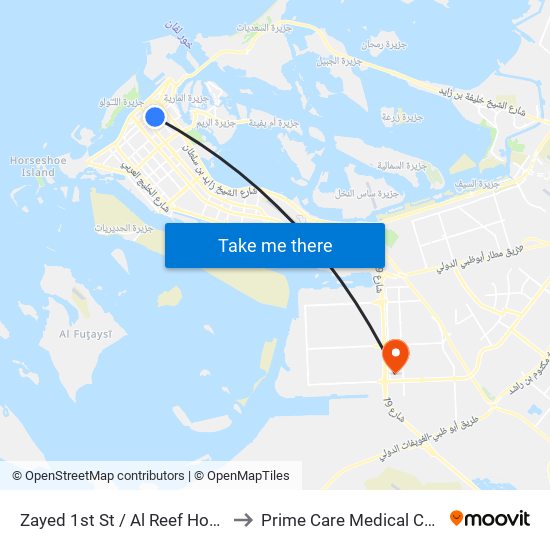 Zayed 1st St / Al Reef Hospital to Prime Care Medical Center map