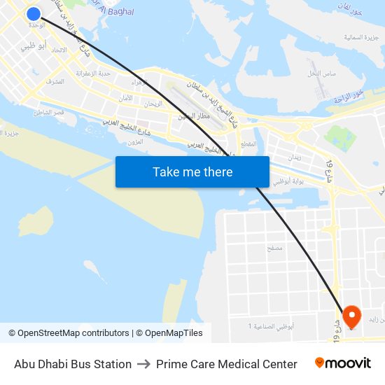 Abu Dhabi Bus Station to Prime Care Medical Center map