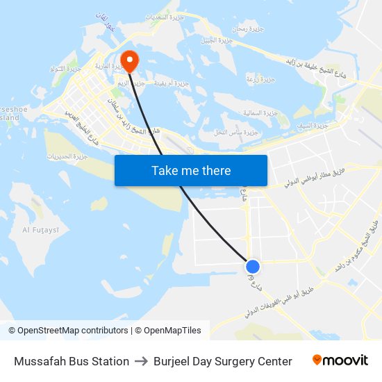 Mussafah Bus Station to Burjeel Day Surgery Center map