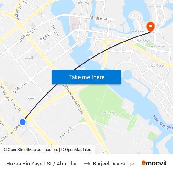 Hazaa Bin Zayed St /  Abu Dhabi Bus Station to Burjeel Day Surgery Center map