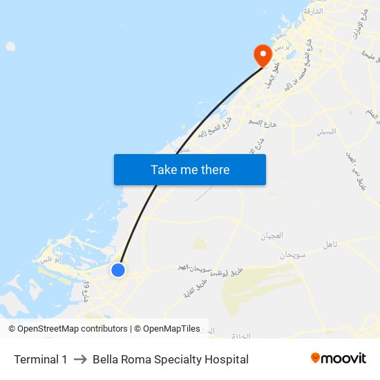 Terminal 1 to Bella Roma Specialty Hospital map