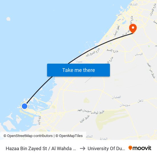 Hazaa Bin Zayed St / Al Wahda Mall to University Of Dubai map