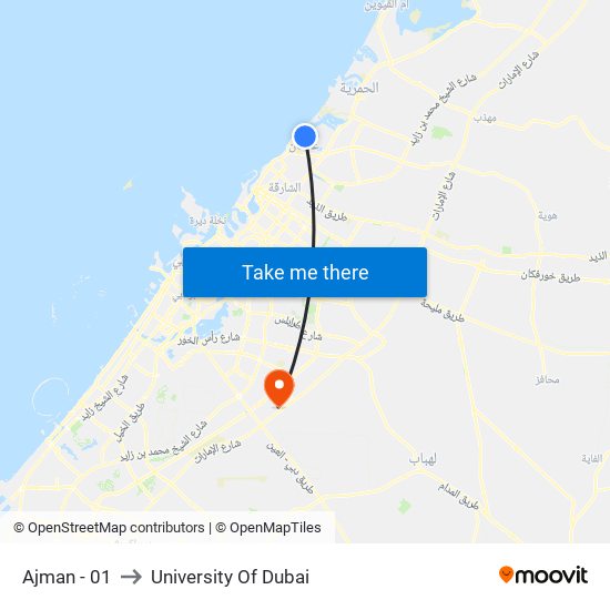 Ajman - 01 to University Of Dubai map