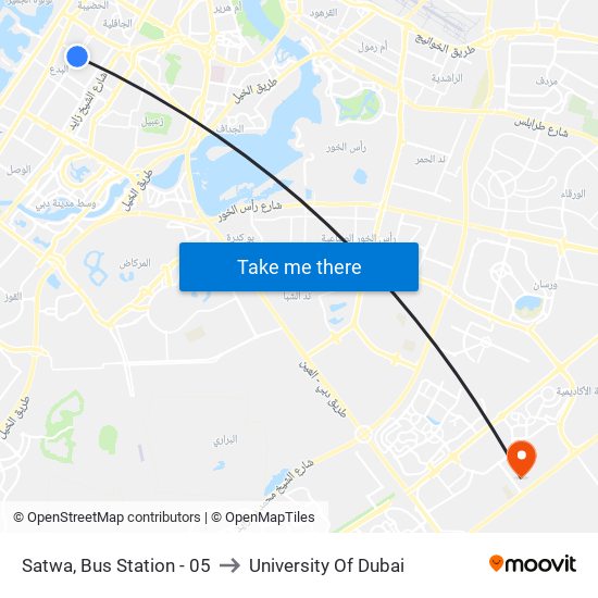 Satwa, Bus Station - 05 to University Of Dubai map