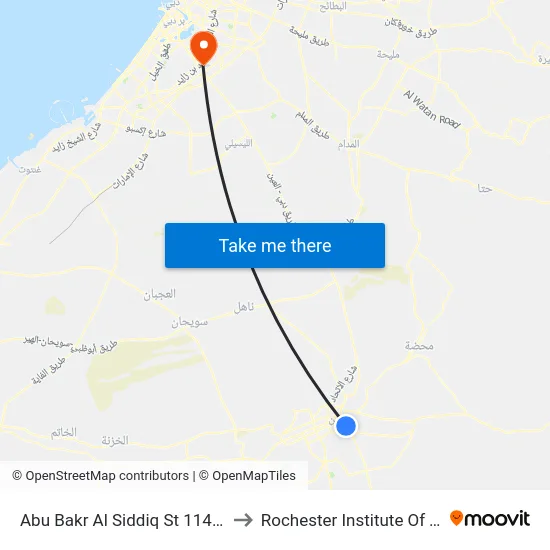 Abu Bakr Al Siddiq St 114 / City Centre to Rochester Institute Of Technology map