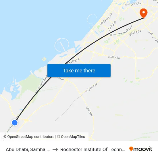 Abu Dhabi, Samha - 02 to Rochester Institute of Technology map