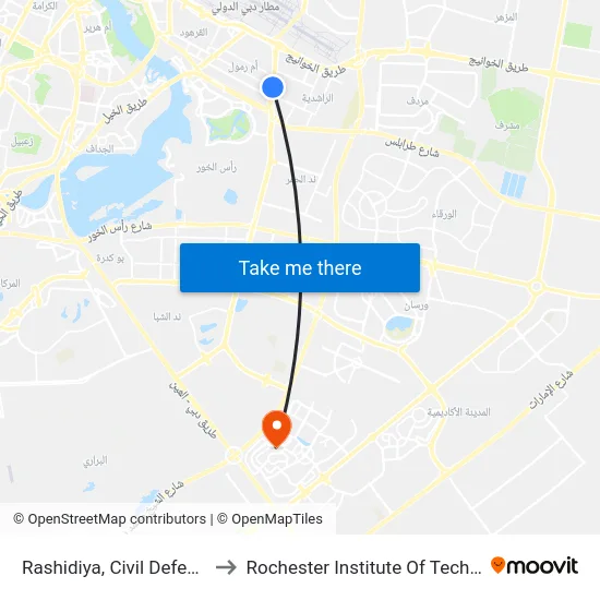 Rashidiya, Civil Defence - 1 to Rochester Institute Of Technology map