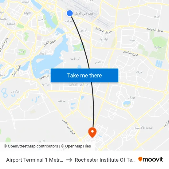 Airport Terminal 1 Metro Station to Rochester Institute of Technology map