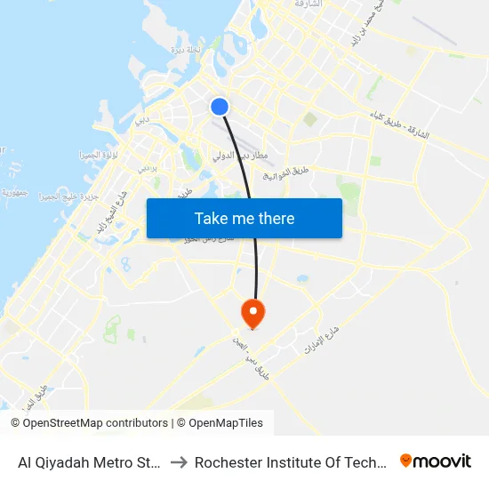 Al Qiyadah Metro Station to Rochester Institute of Technology map