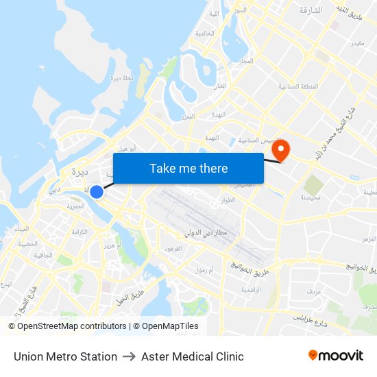 Union Metro Station to Aster Medical Clinic map